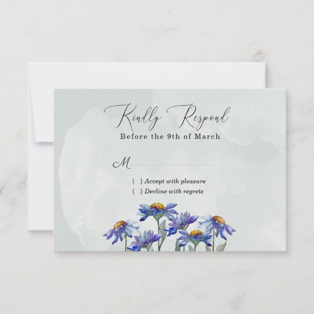 Tarjeta De Confirmación De Asistencia Acuarela Purple Daisy Rustic Sage Green Event (Anverso)