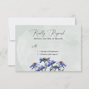 Tarjeta De Confirmación De Asistencia Acuarela Purple Daisy Rustic Sage Green Event