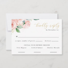 Tarjeta De Confirmación De Asistencia Acuarela rosa y dorada Floral Elección de comida