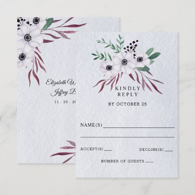 Tarjeta De Confirmación De Asistencia Acuarela Rusa Dusty Blue Floral Boda (Anverso / Reverso)