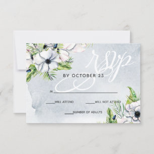 Tarjeta De Confirmación De Asistencia Acuarela Rusa Dusty Blue Nature Boda Floral