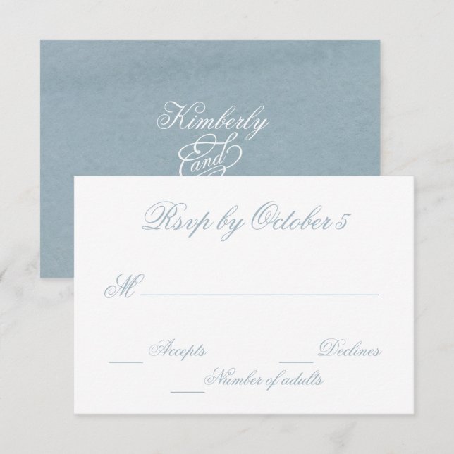 Tarjeta De Confirmación De Asistencia Acuarela Rusa Dusty Blue Nature Leafy Boda (Anverso / Reverso)