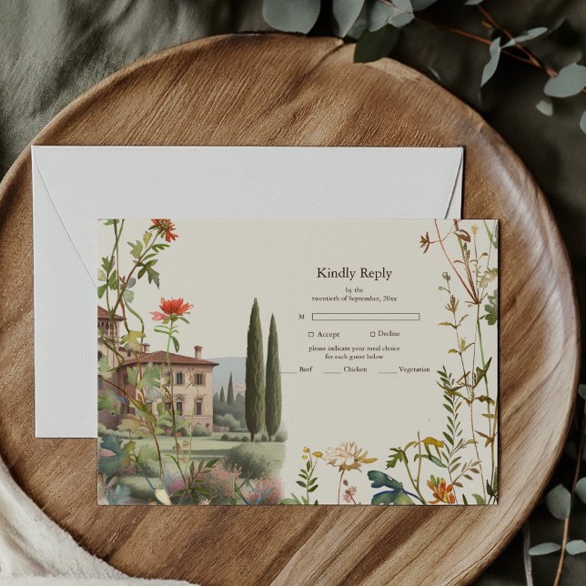 Tarjeta De Confirmación De Asistencia Acuarela toscana Italia Boda de destino (Subido por el creador)