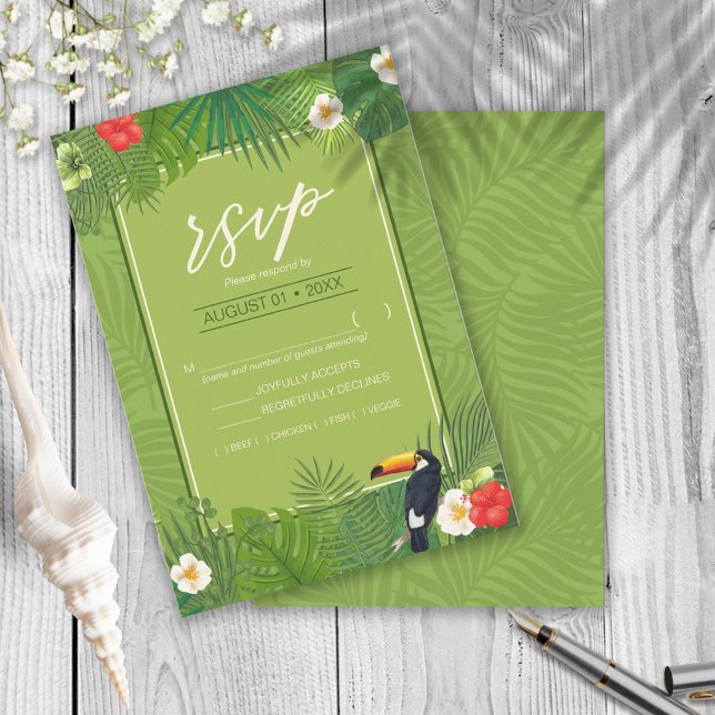 Tarjeta De Confirmación De Asistencia Acuarela Tropical con Toucan Green ID577 (Subido por el creador)