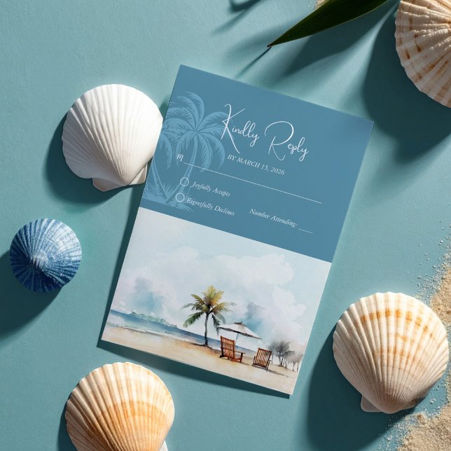 Tarjeta De Confirmación De Asistencia Acuarela tropical Ocean Beach Boda marítimo (Subido por el creador)
