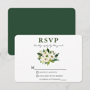Tarjeta De Confirmación De Asistencia Acuarela Verde Floral Blanco Verdor