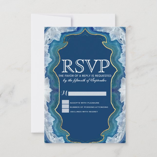Tarjeta De Confirmación De Asistencia Agate Elegant Bonito Blue Geode Pattern (Anverso)