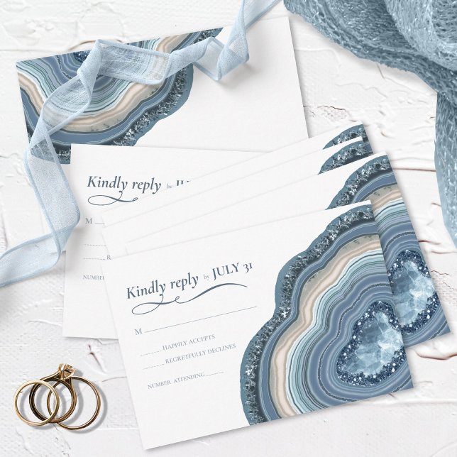 Tarjeta De Confirmación De Asistencia Agate Geode Purpurina Boda Dusty Blue ID647 (Subido por el creador)