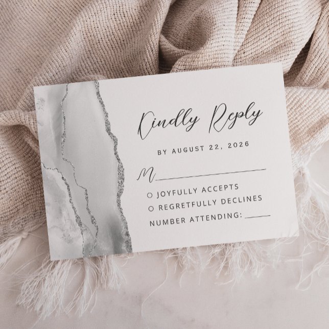 Tarjeta De Confirmación De Asistencia Agate Gray Silver Moderno Script Boda (Subido por el creador)