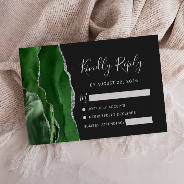 Tarjeta De Confirmación De Asistencia Agate Hunter Green Silver Dark Boda (Subido por el creador)