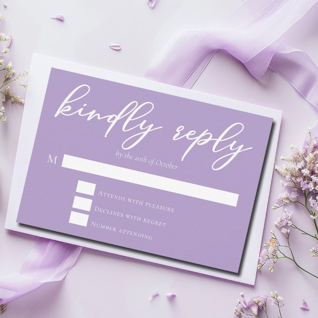 Tarjeta De Confirmación De Asistencia Agradable Boda Lilac Purple White Script (Subido por el creador)