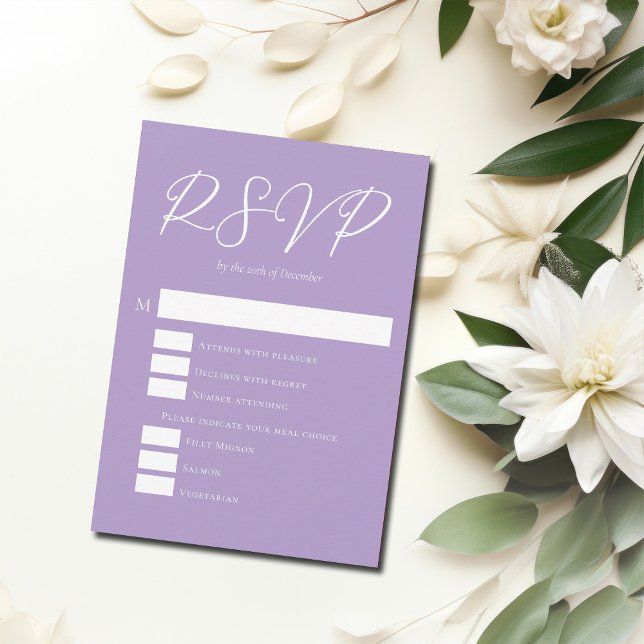 Tarjeta De Confirmación De Asistencia Agradable Boda vertical Lilac Púrpura (Subido por el creador)