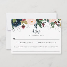Tarjeta De Confirmación De Asistencia Alergia alimentaria de Boda floral de la Marina de