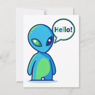 Tarjeta De Confirmación De Asistencia Alienígena azul lindo diciendo hola
