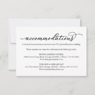 Tarjeta De Confirmación De Asistencia Alojamiento de Hotel de Boda con Caligrafía Elegan