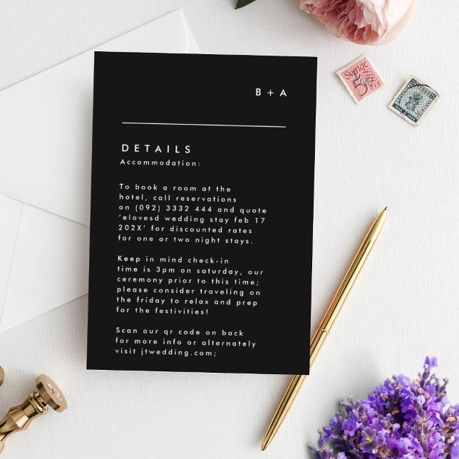 Tarjeta De Confirmación De Asistencia Alojamiento en Monograma Blanco Blanco Negro Simpl (Subido por el creador)