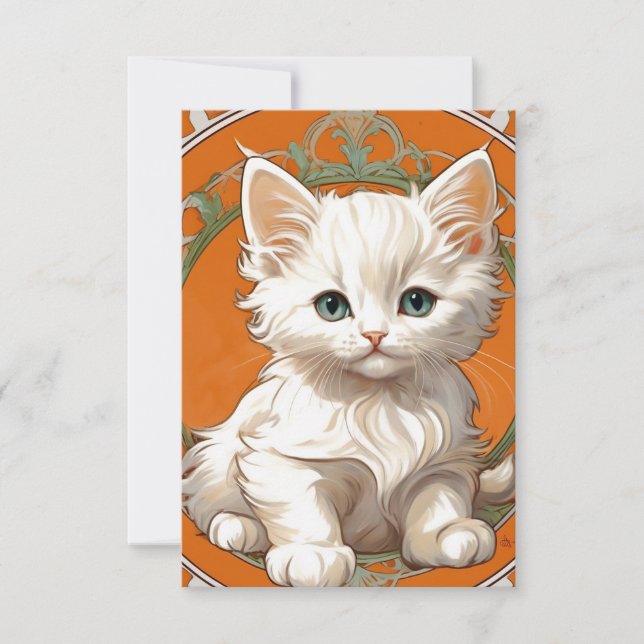 Tarjeta De Confirmación De Asistencia Alphonse Mucha Art Nouveau Gatito Blanco (Anverso)