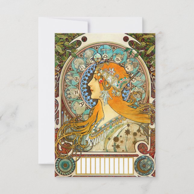 Tarjeta De Confirmación De Asistencia Alphonse Mucha Art Nouveau Zodiac (Anverso)