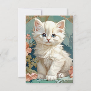 Tarjeta De Confirmación De Asistencia Alphonse Mucha Estilo Gato Blanco