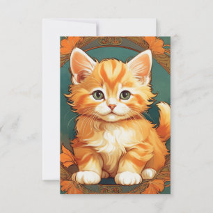 Tarjeta De Confirmación De Asistencia Alphonse Mucha Style Naranja Cat