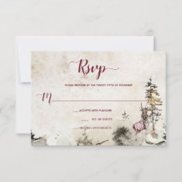 Tarjeta De Confirmación De Asistencia Alpine Mountain Woodland Stag Burgundy |