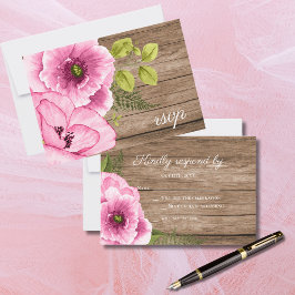 Tarjeta De Confirmación De Asistencia Amapolas Acuarela Rústicas Elegantes Rosa Verde