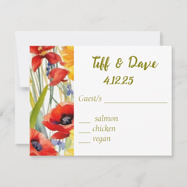 Tarjeta De Confirmación De Asistencia Amapolas bonitas personalizables  (Anverso)