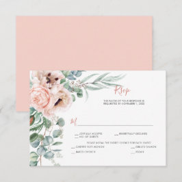 Tarjeta De Confirmación De Asistencia Amapolas rosadas y marfil, eucalipto, follaje