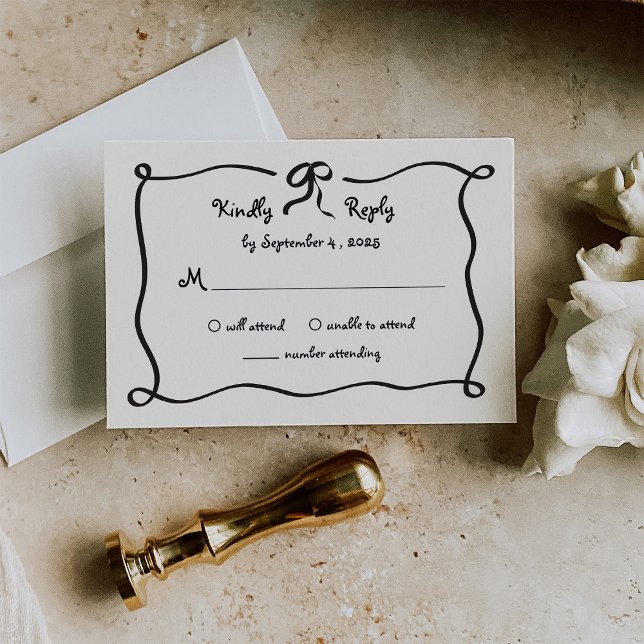 Tarjeta De Confirmación De Asistencia Amour | Boda de Bow francés ilustrado (Subido por el creador)