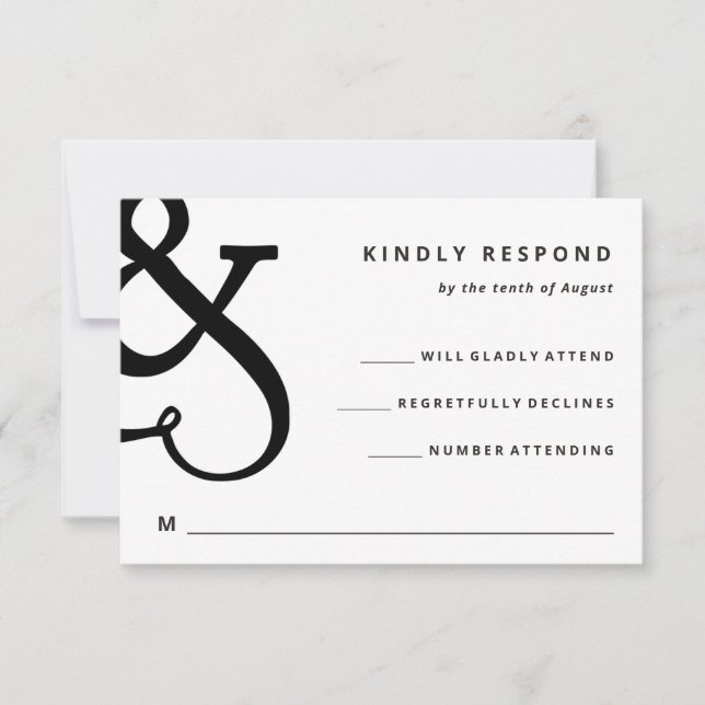 Tarjeta De Confirmación De Asistencia Ampersand Caprichoso | Boda en Blanco y Negro (Anverso)