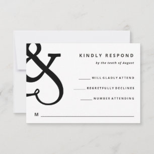 Tarjeta De Confirmación De Asistencia Ampersand Caprichoso Boda en Blanco y Negro