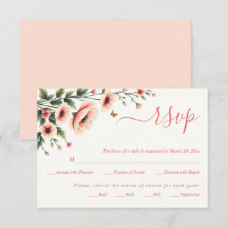 Tarjeta De Confirmación De Asistencia Anémona rosa, flores de borde de mariposas boda