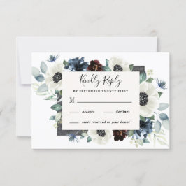 Tarjeta De Confirmación De Asistencia Anemone Dusty Blue Thistle Burgundy Boda Floral