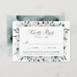 Tarjeta De Confirmación De Asistencia Anemones blancos y Rosas Elección de comida Boda R