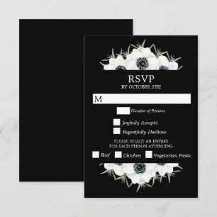 Tarjeta De Confirmación De Asistencia Anemones florales Boda blanco y negro