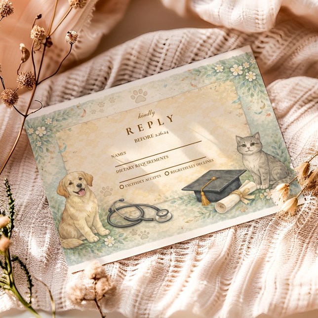 Tarjeta De Confirmación De Asistencia Animal Care White Coat Graduation (Subido por el creador)