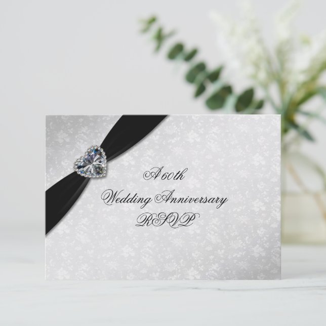 Tarjeta De Confirmación De Asistencia Aniversario del 60° Boda de Damask (Anverso de pie)