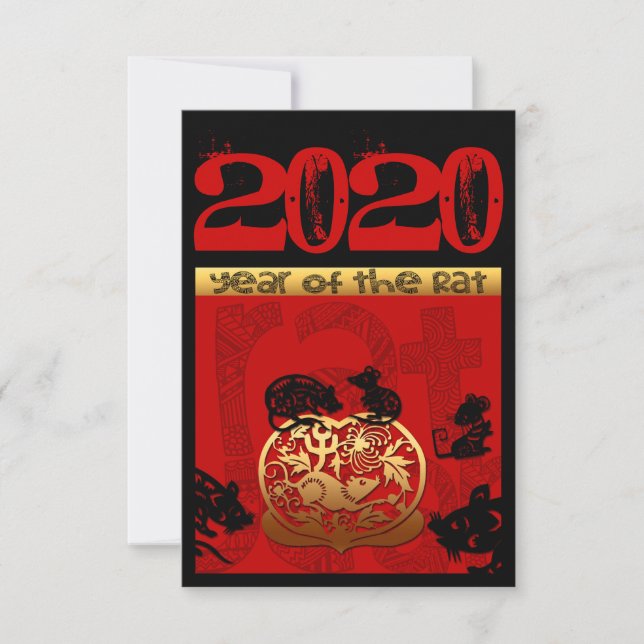 Tarjeta De Confirmación De Asistencia Año Chino Cute Rat 2020 Cumpleaños Zodiaco VRSVP (Anverso)