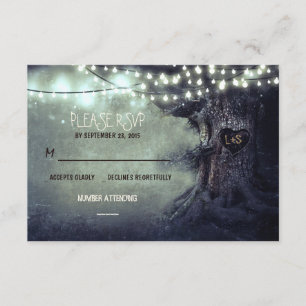 Tarjeta De Confirmación De Asistencia antiguas luces de cuerda de árbol rústicas tarjeta
