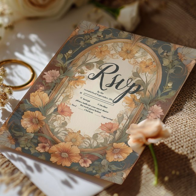Tarjeta De Confirmación De Asistencia Antiguo Boda de Art Nouveau floral (Subido por el creador)