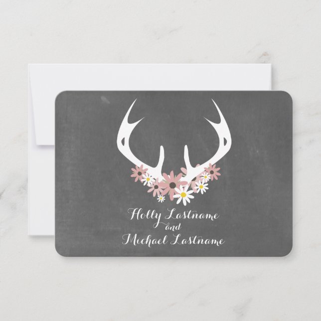 Tarjeta De Confirmación De Asistencia Antlers florales + Boda inspirada en Chalkboard RS (Anverso)