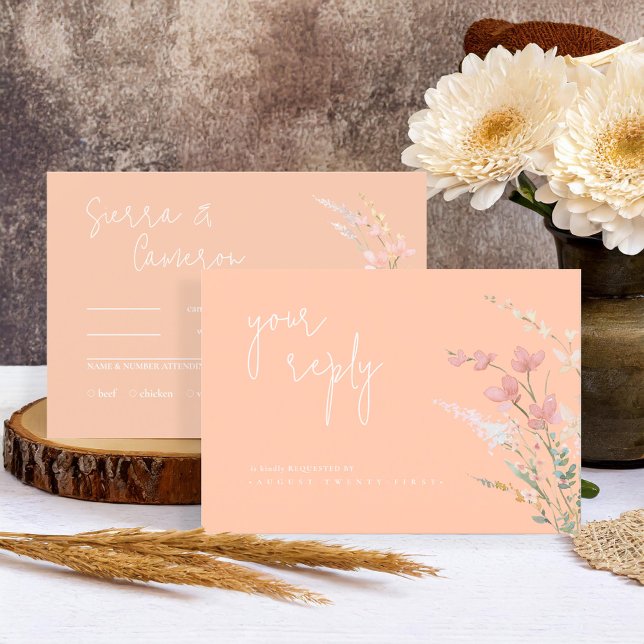 Tarjeta De Confirmación De Asistencia Apricot ID1023, Boda de girasol soleado (Subido por el creador)