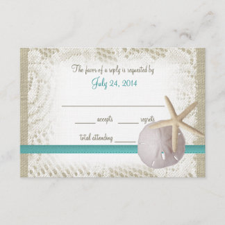 Tarjeta De Confirmación De Asistencia Aqua Beach Burlap y Lace Reply
