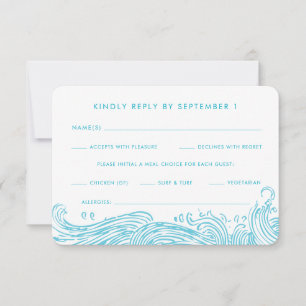 Tarjeta De Confirmación De Asistencia Aqua Blue Ocean Waves Opciones de Comida Beach Wed