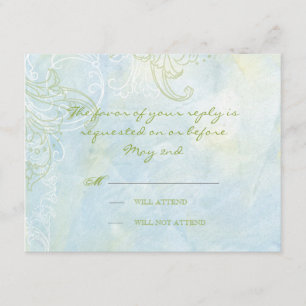 Tarjeta De Confirmación De Asistencia Aqua Blue Sunflower Floral Swirl Boda moderno