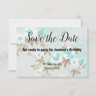TARJETA DE CONFIRMACIÓN DE ASISTENCIA AQUA WHITE CHERRY BLOSSOM GUARDAR LA FECHA