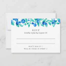 Tarjeta De Confirmación De Asistencia Arándanos silvestres. Boda de bayas azules y menta