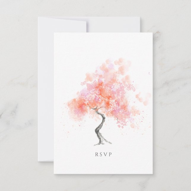 Tarjeta De Confirmación De Asistencia Árbol de acuarela rosa claro minimo moderno (Anverso)