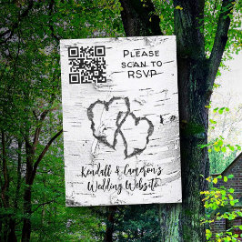 Tarjeta De Confirmación De Asistencia Árbol de aves Corazones talladas código QR Boda RS
