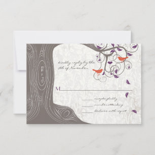 Tarjeta De Confirmación De Asistencia Árbol de deriva Remolino de pájaros de amor Boda R